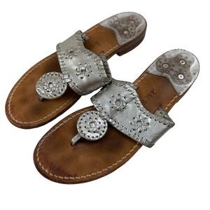 Jack Rogers Palm Beach Navajo Sandals Thong Flip Flops Metallic Silver Sz 7M